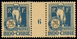 ** INDOCHINE Taxe 41 : 20c. Bleu Sur Chamois, PAIRE Mill.6, TB - Autres & Non Classés