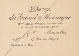 Carton Hôtel Du Grand Monarque à Bruxelles - 1800 – 1899