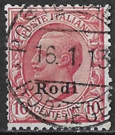 DODECANESE 1912 Stamps Of Italy With Black Overprint RODI 10 C Carmine Vl. 3 Used - Dodécanèse