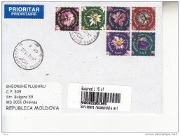 ROMANIA : WILD FLOWERS Set Of 6 Stamps On Registered Cover Circulated To MOLDOVA - Registered Shipping! - Gebruikt