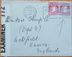IRLAND 1942, WW2 CENSOR COVER, USED TO WINDSOR STAMP CO.ENGLAND, 2 MAP STAMP, SLOGAN GROW MORE WHEAT, BAILE ATHA CLIATH - Covers & Documents