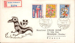 TCHECOSLOVAQUIE SERIE LETTRES FDC RECOMMANDEE "UNESCO" POUR LA FRANCE 1963 - Brieven En Documenten