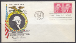 SALE !! 50 % OFF !! ⁕ USA 1954 ⁕ Thomas Jefferson 2c. X2 ⁕ FDC Cover / San Francisco - 1951-1960