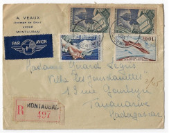 MONTAUBAN Chargement Lettre Recommandée Etiquette PAR AVION Dest Madagascar Reliure Joaillerie Mystère Yv 971 973 PA30 - 1927-1959 Lettres & Documents