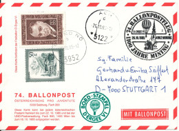 Austria Card Ballonpost 74. Ballonpostflug Mining 26-10-1985 - Par Ballon