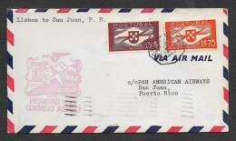 Portugal Premier Vol Lisboa Lisbonne San Juan Puerto Rico 1941 PAA Pan Am First Flight Lisbon San Juan US Cover - Lettres & Documents