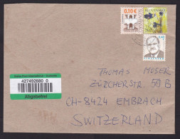 Slovakia: Cover To Switzerland, 3 Stamps, Flower, Art, Swiss Label Customs Control Not Taxed, No Tax (opened At 2 Sides) - Lettres & Documents