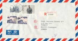 China Registered Air Mail Cover Sent To Denmark 26-9-1986 Topic Stamps - Luchtpost