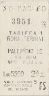 ROMA TERMINI  /  PALERMO  - Biglietto F.S. Di 2^ Classe _ 1960 - Europa