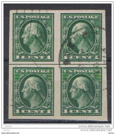 U.S.A.:  1912/15  B. FRANKLIN  -  1 C. BLOCK  4  USED  STAMPS  -  NOT  PERFORATED  -  YV/TELL. 182 A (A) - Tiras Cómicas & Múltiples