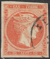 GREECE 1875-80 Large Hermes Head On Cream Paper 10 L Orange Vl. 64 - Oblitérés