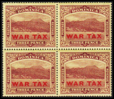 1918-1919. DOMINICA. Roseau Harbour And City WAR TAX / THREE PENCE. In Never Hinged 4bloc.  (MICHEL 54) - JF536060 - Dominica (...-1978)