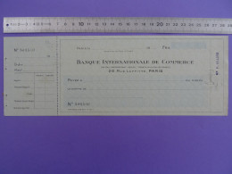 Chèque BANQUE INTERTIONALE DE COMMERCE (PARIS) Avec Timbre Fiscal De 20c - Cheques En Traveller's Cheques