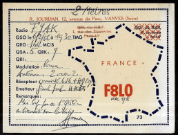 1954 Carte QSL 92 VANVES - R. Jourdan F8L0 (illustration Carte De France) - Other & Unclassified