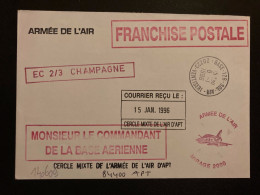 LETTRE OBL.25-4 2000 BASE 126 SOL AIR 20223 VENTISERI + ARMEE DE L'AIR + EC 2/3 CHAMPAGNE - Poste Aérienne Militaire