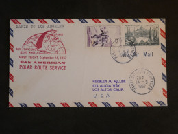 DB21 FRANCE  BELLE LETTRE 1ST FLY  1957  1ER VOL PARIS LOS ANGELES  LOS ALTOS USA  + AFFRANCH PLAISANT - 1927-1959 Storia Postale