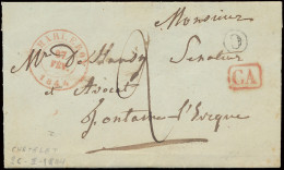 1844 Voorloper (met Inhoud) Uit Postbus C, Geschreven Uit Châtelet Naar Fontaine L'Évêque Met CA In Kader (rood), Via Ch - 1830-1849 (Unabhängiges Belgien)