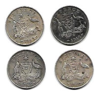 AUSTRALIE  GEORGES VI  ,6 Pence,   Lot De 4 Monnaies, Annés De 1942 à 1944  Argent , TB+ - Non Classificati
