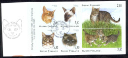 Finland Sc# 977a FD Cancel Booklet Pane 1995 Cats - Gebruikt