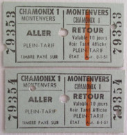 2 TICKETS TICKET 1971 CHAMONIX MONT BLANC MONTENVERS ALLER-RETOUR PLEIN TARIF HAUTE SAVOIE - Europa