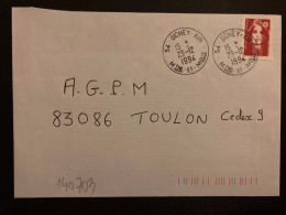 LETTRE TP M DE BRIAT TVP ROUGE OBL.23-12 1994 54 OCHEY AIR MTHE ET MELLE - Poste Aérienne Militaire