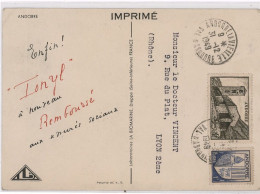 ANDORRE (france) N°119 +122 / IMPRIME POUR LA FRANCE -31-12-49- TARIF 6-1-49 = 5F - Covers & Documents