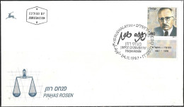 Israel 1987 FDC Pinhas Rosen First Minister Of Justice [ILT605] - Covers & Documents