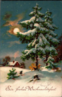 G5208 - Litho Glückwunschkarte Weihnachten - Winterlandschaft Mondschein - EAS - Gel Wien - San Valentino