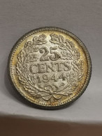 25 CENTS ARGENT 1944 WILHELMINA PAYS BAS / NEDERLAND SILVER - 25 Cent