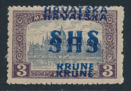 ** SHS 1918 Parlament 3K Kettős Felülnyomással, Bodor Vizsgálójellel. Certificate: Zrinjscak - Altri & Non Classificati