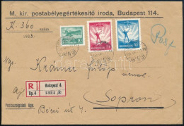 1933 Ajánlott Levél 3 Db Repülő II. Bélyeggel Bérmentesítve - Autres & Non Classés