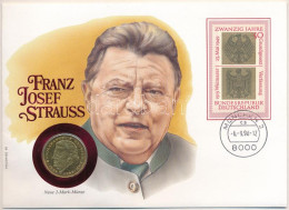 NSZK 1989D 2M Aranyozott Cu-Ni "Franz Josef Strauss" érmés Borítékon Bélyegzős Bélyeggel, Német Nyelvű Leírással T:UNC   - Non Classificati