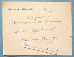 ● Henry TORRES 1957 Conseil De La République "gentil Cheval" Avocat Homme Politique Carte Lettre Autographe Andelys - Politiques & Militaires