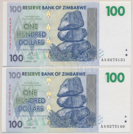 Zimbabwe 2007. 100D (2x) T:UNC Zimbabwe 2007. 100 Dollars (2x) C:UNC - Non Classificati