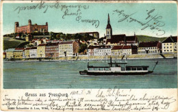 * T3 1902 Pozsony, Pressburg, Bratislava; Vár, Gőzhajó. Schneider & Lux / Castle, Steamship (Rb) - Non Classés