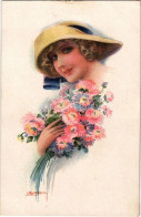 ** T2/T3 Lady With Flowers. Italian Art Postcard. ERKAL No. 338/2. S: USABAL (kis Szakadás / Small Tear) - Non Classés