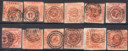 1876. DENMARK 12 CLASSIC ST. LOT NUMERAL POSTMARKS - Used Stamps