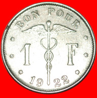 * FRENCH LEGEND: BELGIUM  1 FRANC 1922! ALBERT I (1909-1934)  · LOW START · NO RESERVE! - 1 Frank