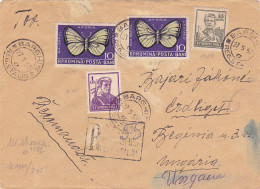 BUTTERFLY, CONSTRUCTIONS WORKER, SAILOR, STAMPS ON REGISTERED COVER, 1957, ROMANIA - Covers & Documents
