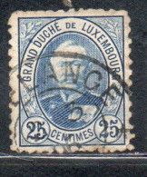 LUXEMBOURG LUSSEMBURGO 1891 1893 GRAND DUKE ADOLPHE CENT. 25c USED USATA OBLITERE' - 1895 Adolphe Rechterzijde