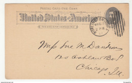 US Postal Stationery Postal Card Travelled 1892 Burlington Iowa To Chicago B190410 - ...-1900
