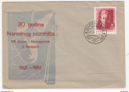 Yugoslavia, 30 Years Of Sarajevo National Theatre Illustrated Letter Cover And Special Pmk 1951 B180210 - Covers & Documents