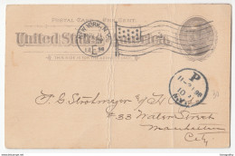 USA, George S. Holmes Postal Stationery Postcard Travelled 1898 New York Pmk B180122 - ...-1900