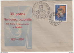 Yugoslavia, 30 Years Of Sarajevo Theatre Illustrated Cover & Special Pmk With Day Of The Army Pmk 1951 B180210 - Covers & Documents