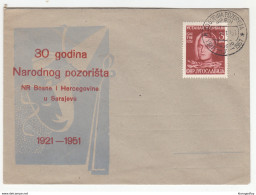 Yugoslavia, 30 Years Of Sarajevo National Theatre Illustrated Letter Cover And Special Pmk 1951 B180210 - Covers & Documents