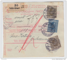 Yugoslavia Kingdom SHS Parcel Card - Sprovodni List 1930 Veliki Zdenci To Crikvenica Bb160516 - Andere & Zonder Classificatie