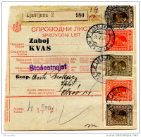 Kingdom SHS 1928 Poštna Spremnica - Parcel Card Ljubljana - Split B151204 - Autres & Non Classés