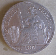 Indochine Française 1 Piastre De Commerce 1907 En Argent , Lec 290 - Frans-Indochina