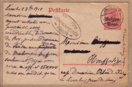 BELGIQUE - CARTE ENTIER SURCHARGE 10 CENT BELGIEN DE LAROCHE POUR HOUFFALIZE , ECRITE PAR MR. L. ORBAN DE XIVRY - 1918 - OC1/25 General Government