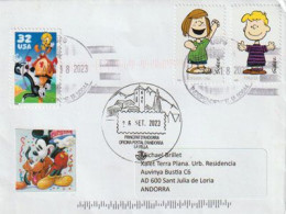 Charles M. Schulz. Personnages.Charlie Brown.Peppermint Patty., Lettre 2023 USA à Andorra,avec Timbre à Date Arrivée - Briefe U. Dokumente